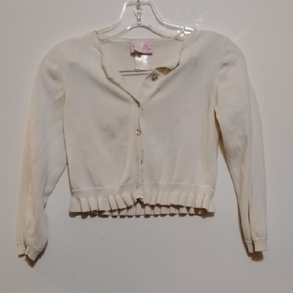 Cream Button-Up Crop Top FLEURISH GIRL 7/8 Cotton Ruffled Bottom